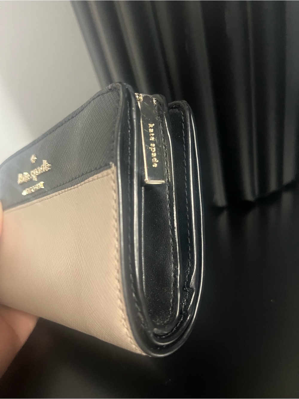kate spade Two-Tone Black and Cream Compact Wallet with Gold Logo - Picture 12 of 14